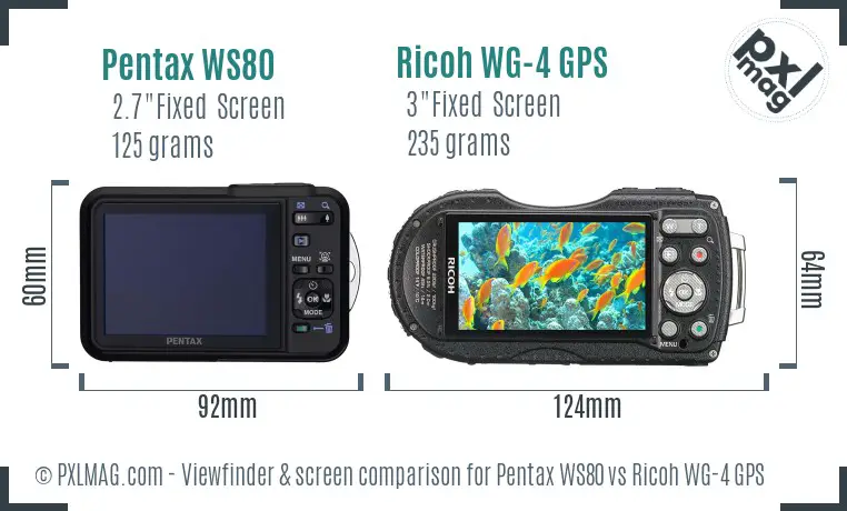 Pentax WS80 vs Ricoh WG-4 GPS Screen and Viewfinder comparison