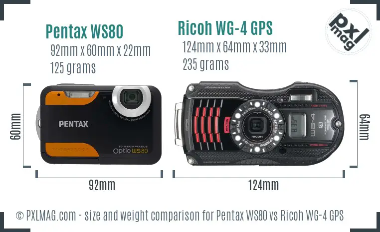 Pentax WS80 vs Ricoh WG-4 GPS size comparison