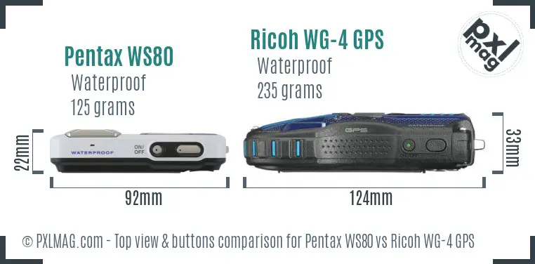 Pentax WS80 vs Ricoh WG-4 GPS top view buttons comparison