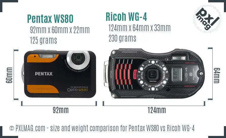 Pentax WS80 vs Ricoh WG-4 size comparison Pentax WS80 vs Ricoh WG-4 size comparison