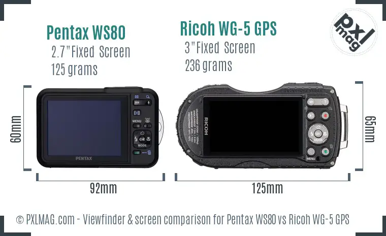 Pentax WS80 vs Ricoh WG-5 GPS Screen and Viewfinder comparison