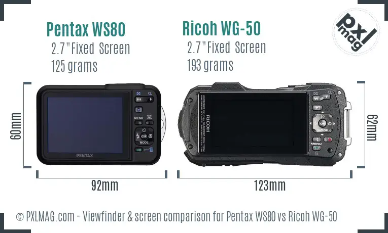 Pentax WS80 vs Ricoh WG-50 Screen and Viewfinder comparison