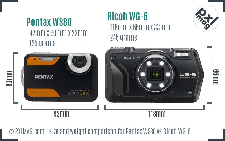 Pentax WS80 vs Ricoh WG-6 size comparison