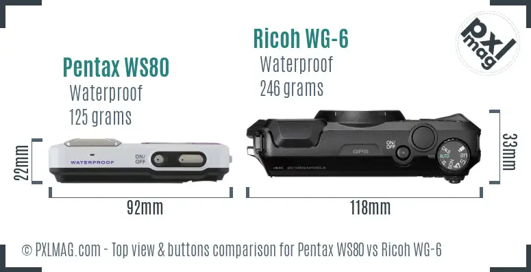 Pentax WS80 vs Ricoh WG-6 top view buttons comparison