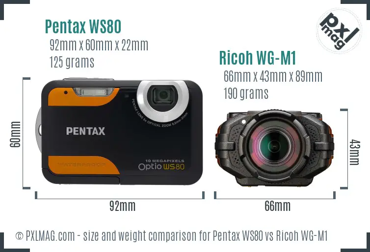 Pentax WS80 vs Ricoh WG-M1 size comparison