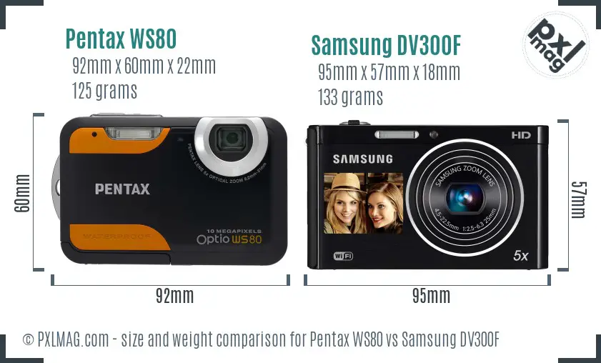Pentax WS80 vs Samsung DV300F size comparison Pentax WS80 vs Samsung DV300F size comparison