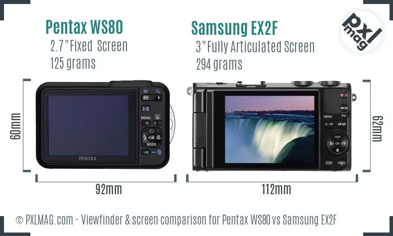 Pentax WS80 vs Samsung EX2F Screen and Viewfinder comparison Pentax WS80 vs Samsung EX2F Screen and Viewfinder comparison