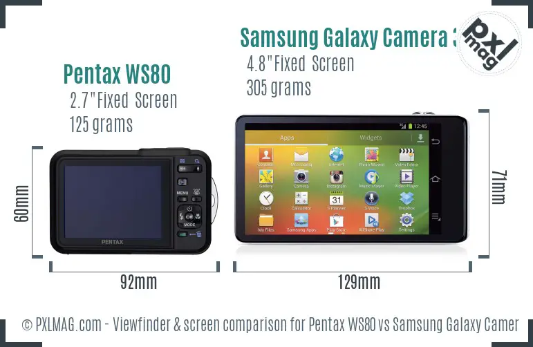 Pentax WS80 vs Samsung Galaxy Camera 3G Screen and Viewfinder comparison