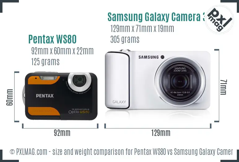 Pentax WS80 vs Samsung Galaxy Camera 3G size comparison