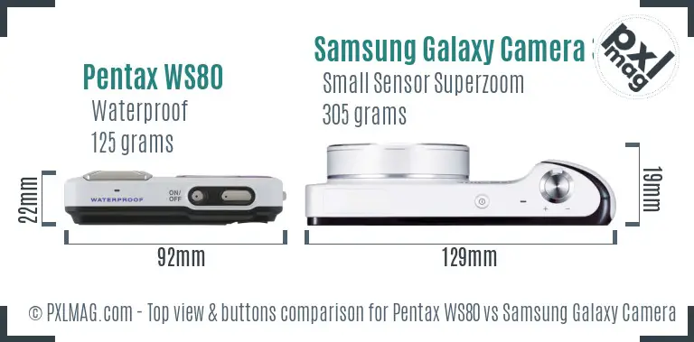 Pentax WS80 vs Samsung Galaxy Camera 3G top view buttons comparison