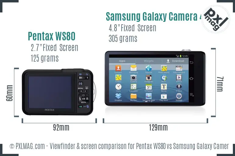Pentax WS80 vs Samsung Galaxy Camera 4G Screen and Viewfinder comparison Pentax WS80 vs Samsung Galaxy Camera 4G Screen and Viewfinder comparison