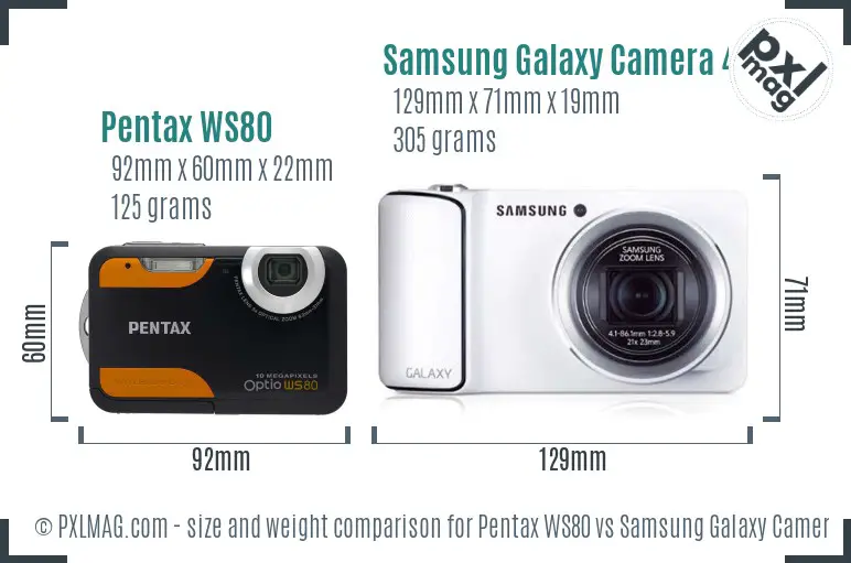 Pentax WS80 vs Samsung Galaxy Camera 4G size comparison Pentax WS80 vs Samsung Galaxy Camera 4G size comparison