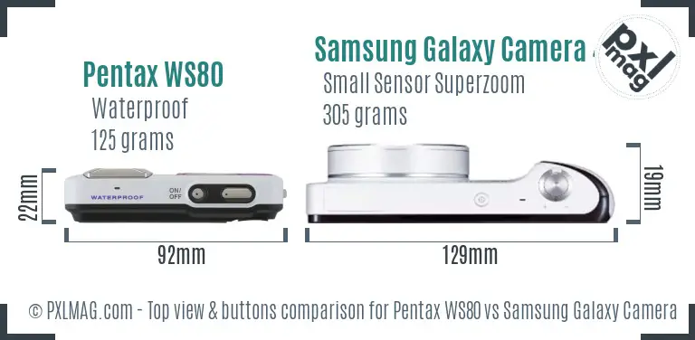 Pentax WS80 vs Samsung Galaxy Camera 4G top view buttons comparison Pentax WS80 vs Samsung Galaxy Camera 4G top view buttons comparison