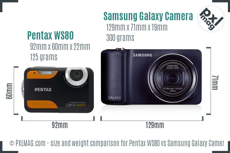 Pentax WS80 vs Samsung Galaxy Camera size comparison Pentax WS80 vs Samsung Galaxy Camera size comparison