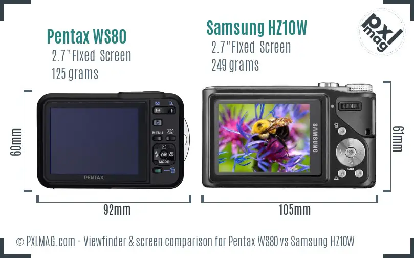 Pentax WS80 vs Samsung HZ10W Screen and Viewfinder comparison