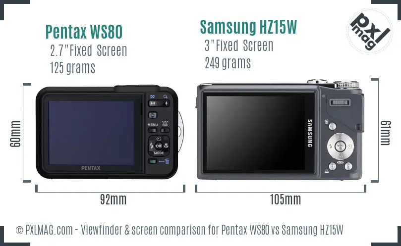 Pentax WS80 vs Samsung HZ15W Screen and Viewfinder comparison Pentax WS80 vs Samsung HZ15W Screen and Viewfinder comparison