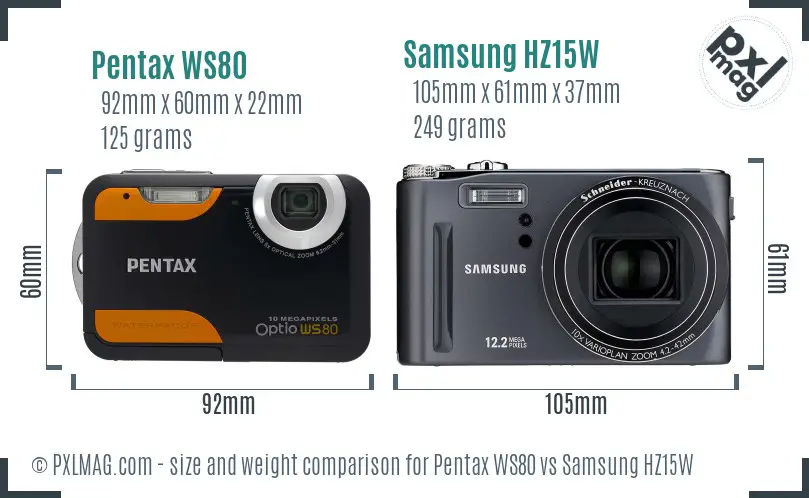 Pentax WS80 vs Samsung HZ15W size comparison Pentax WS80 vs Samsung HZ15W size comparison