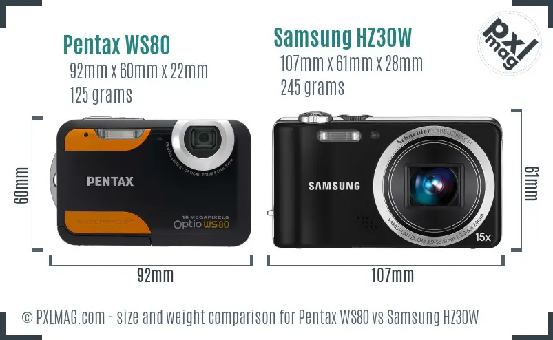 Pentax WS80 vs Samsung HZ30W size comparison Pentax WS80 vs Samsung HZ30W size comparison