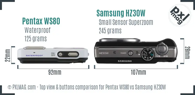 Pentax WS80 vs Samsung HZ30W top view buttons comparison