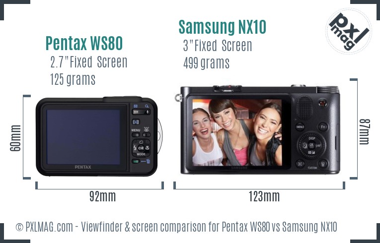 Pentax WS80 vs Samsung NX10 Screen and Viewfinder comparison