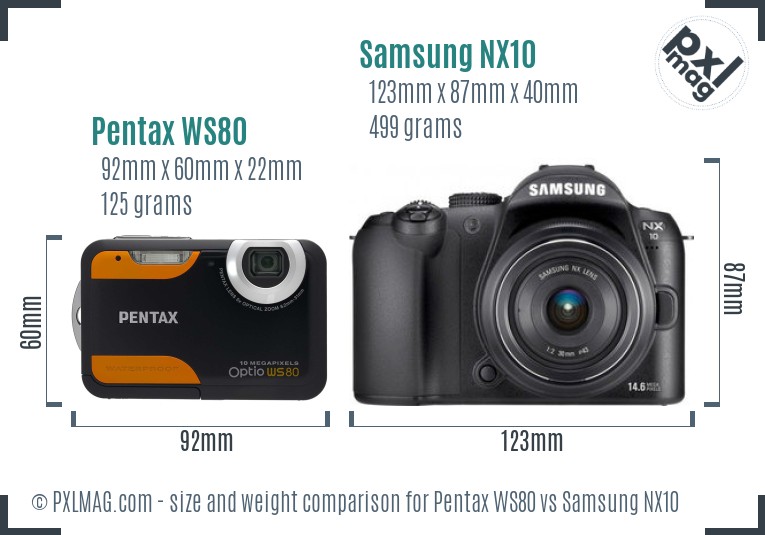 Pentax WS80 vs Samsung NX10 size comparison Pentax WS80 vs Samsung NX10 size comparison