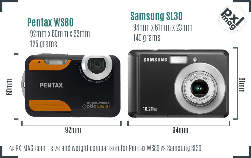 Pentax WS80 vs Samsung SL30 size comparison Pentax WS80 vs Samsung SL30 size comparison