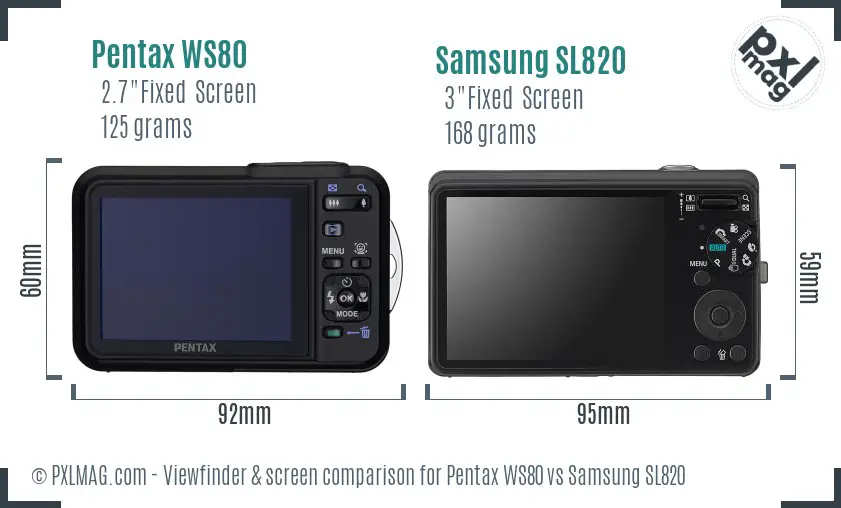 Pentax WS80 vs Samsung SL820 Screen and Viewfinder comparison