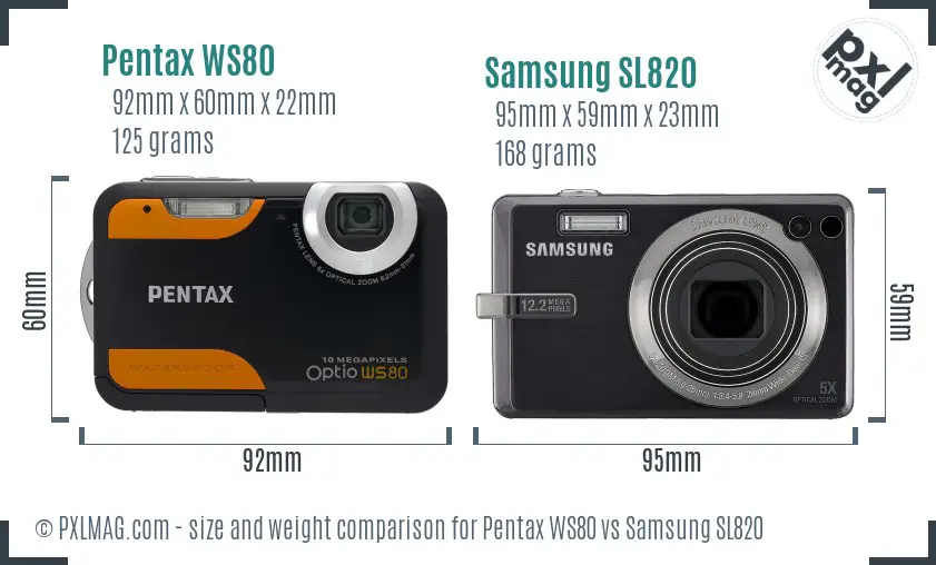Pentax WS80 vs Samsung SL820 size comparison