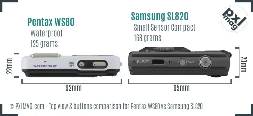 Pentax WS80 vs Samsung SL820 top view buttons comparison