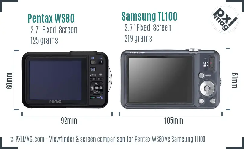 Pentax WS80 vs Samsung TL100 Screen and Viewfinder comparison