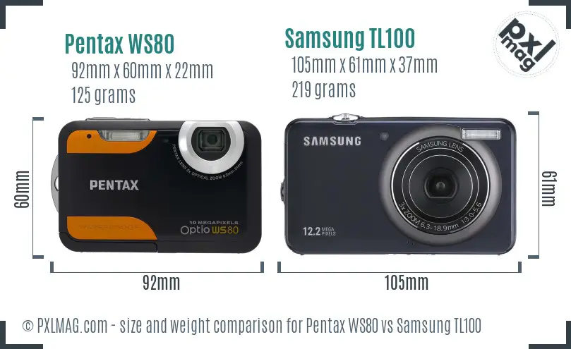 Pentax WS80 vs Samsung TL100 size comparison