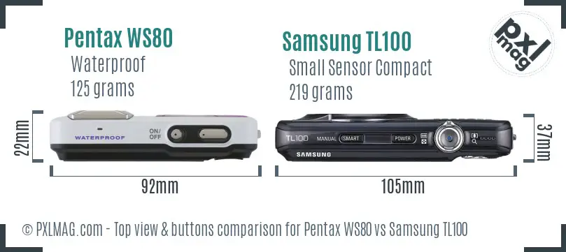 Pentax WS80 vs Samsung TL100 top view buttons comparison