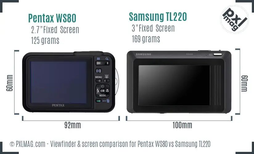 Pentax WS80 vs Samsung TL220 Screen and Viewfinder comparison