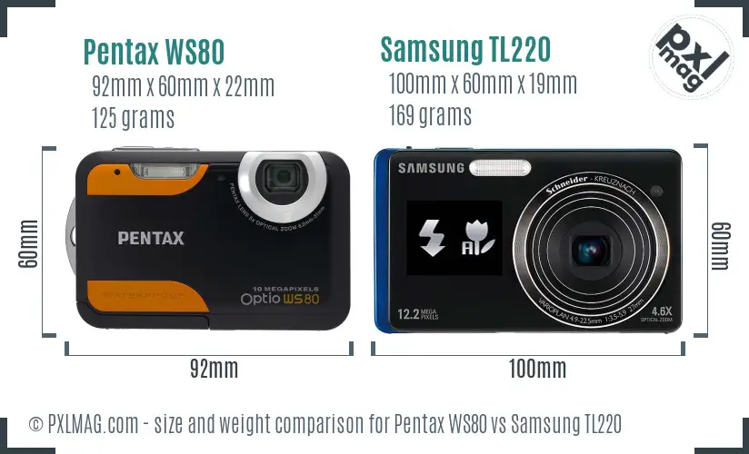 Pentax WS80 vs Samsung TL220 size comparison