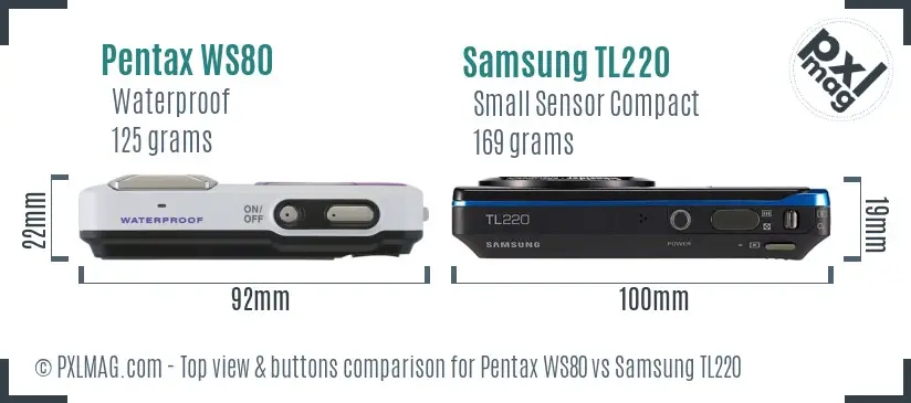 Pentax WS80 vs Samsung TL220 top view buttons comparison