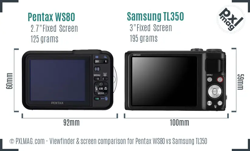 Pentax WS80 vs Samsung TL350 Screen and Viewfinder comparison