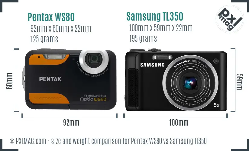 Pentax WS80 vs Samsung TL350 size comparison