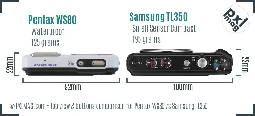 Pentax WS80 vs Samsung TL350 top view buttons comparison