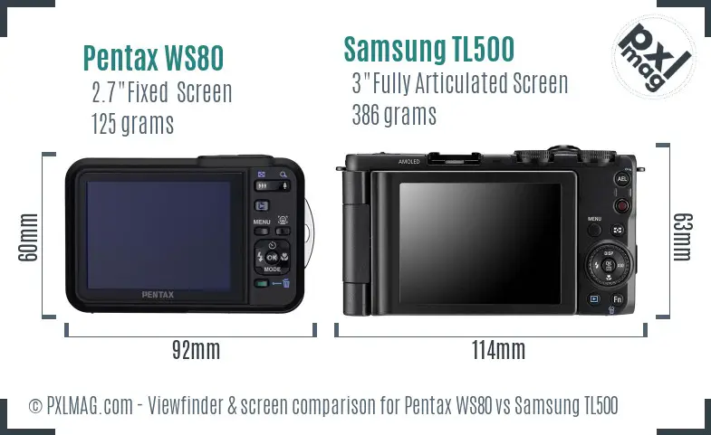 Pentax WS80 vs Samsung TL500 Screen and Viewfinder comparison Pentax WS80 vs Samsung TL500 Screen and Viewfinder comparison