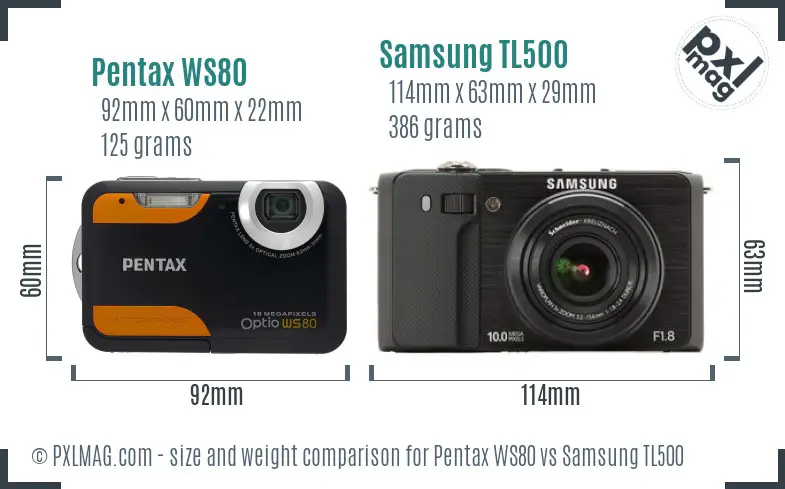 Pentax WS80 vs Samsung TL500 size comparison Pentax WS80 vs Samsung TL500 size comparison