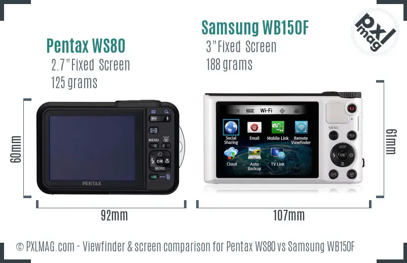 Pentax WS80 vs Samsung WB150F Screen and Viewfinder comparison