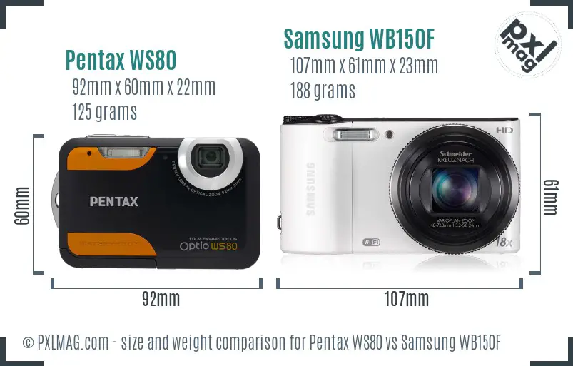 Pentax WS80 vs Samsung WB150F size comparison