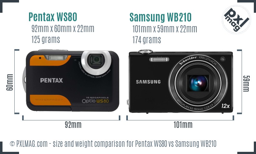 Pentax WS80 vs Samsung WB210 size comparison Pentax WS80 vs Samsung WB210 size comparison