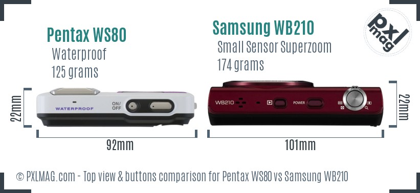 Pentax WS80 vs Samsung WB210 top view buttons comparison