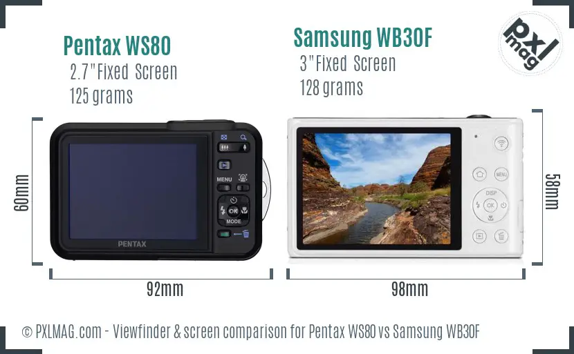 Pentax WS80 vs Samsung WB30F Screen and Viewfinder comparison Pentax WS80 vs Samsung WB30F Screen and Viewfinder comparison