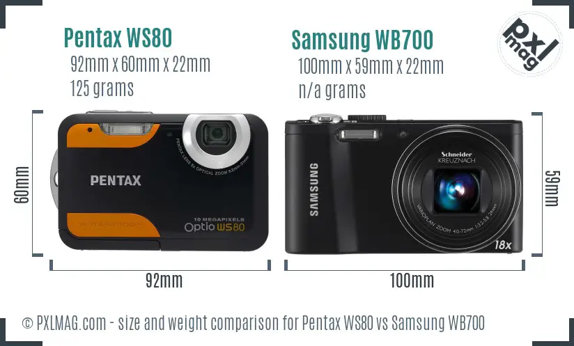 Pentax WS80 vs Samsung WB700 size comparison