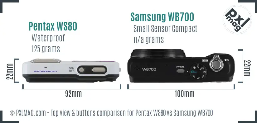 Pentax WS80 vs Samsung WB700 top view buttons comparison