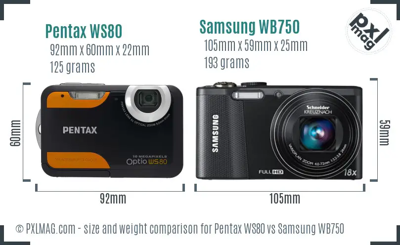 Pentax WS80 vs Samsung WB750 size comparison Pentax WS80 vs Samsung WB750 size comparison