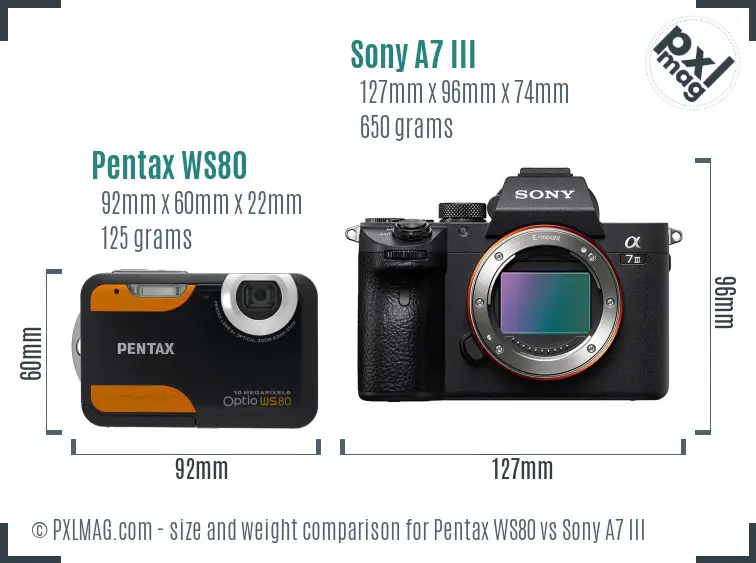 Pentax WS80 vs Sony A7 III size comparison