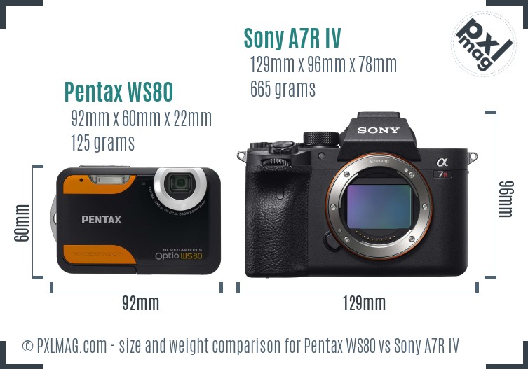 Pentax WS80 vs Sony A7R IV size comparison